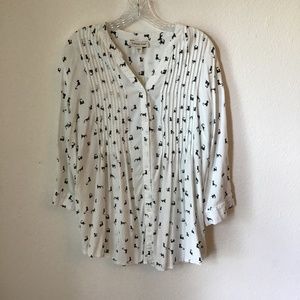White button up blouse with black cats XL